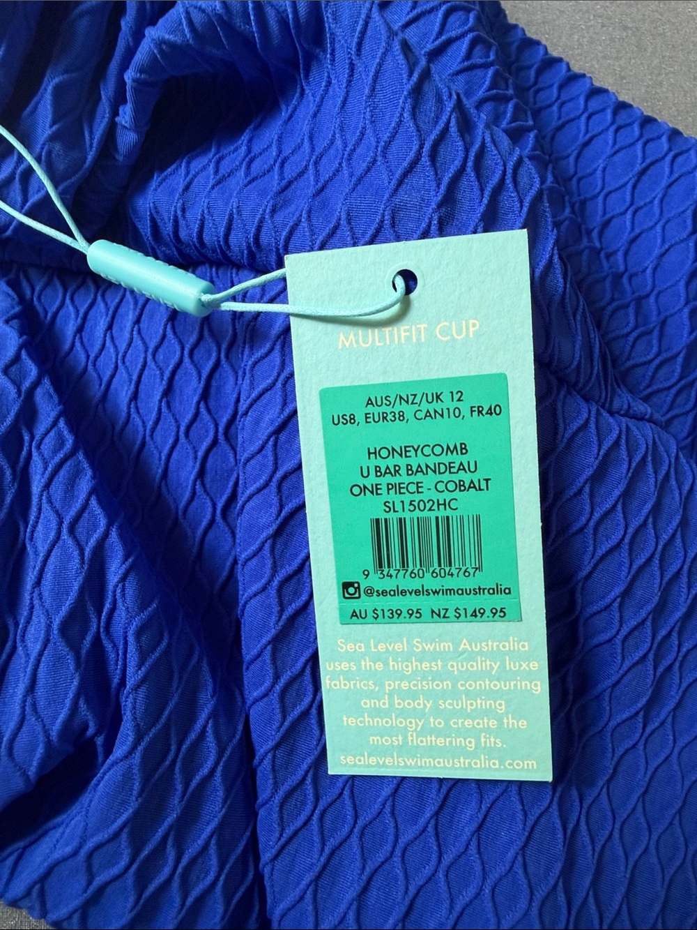 Sea Level Cobalt honeycomb One-Piece Swim Suit with U Bar Size 8 - Picture 7 of 10